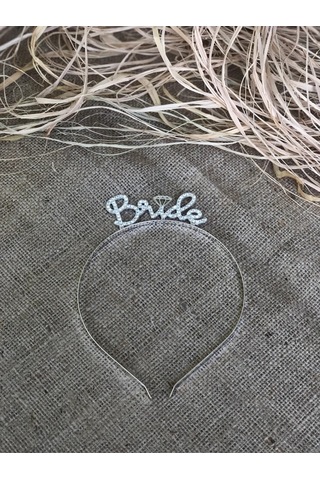 Bride Yazılı Taşlı Taç Parıldayan Taş Yapısı Gümüş Gri Renkli Bek