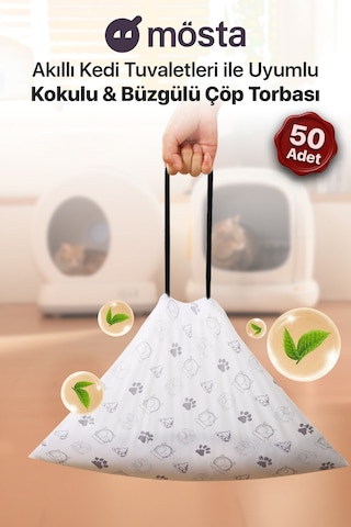 Atık Torbası - Akıllı Kedi Tuvaletleri İle Uyumlu Mösta Kokulu & Büzgülü Atık Torbası