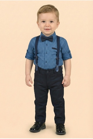 Mnk Baby & Kids Erkek Bebek Askı Papyon Gömlek Pantolon Takım M00785 Indigo