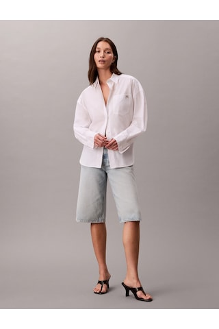 Calvin Klein Pamuklu Poplin Kısa Kesim Dokuma Kadın Beyaz Gömlek Lv047f148g-yaa Beyaz