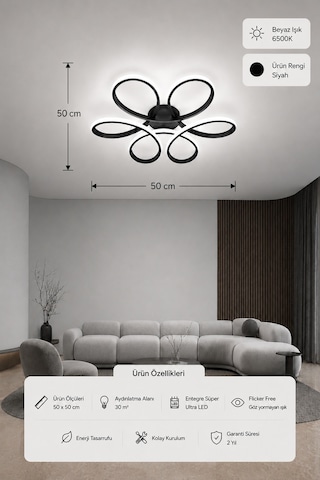 Niva Led Plafonyer Avize Beyaz Işık Siyah