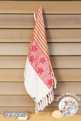 Boho Plaj Havlusu %100 Pamuk 70x140 Kırmızı