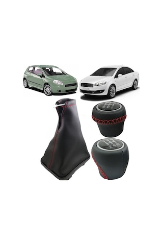 Linea Kırmızı Deri Vites Topuzu Vites Körüğü Takım Siyah