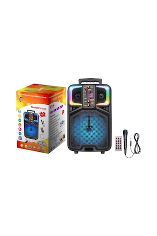 Platoon Pl-4684 Bt Usb Sd Aux 8 İnç Mikrofonlu Anfi Yüksek Ses Taşınabilir Rgb Işıklı Hoparlör