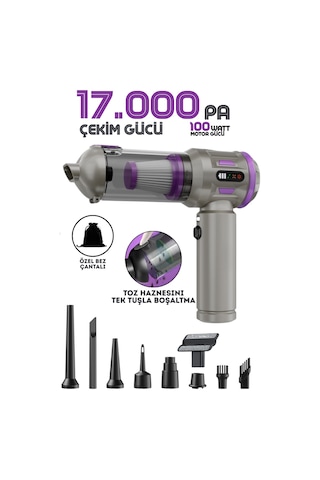 Enshall 17000PA Auhma Ultra Güçlü Göstergeli 100 W Araç İçi Süpürge Mor