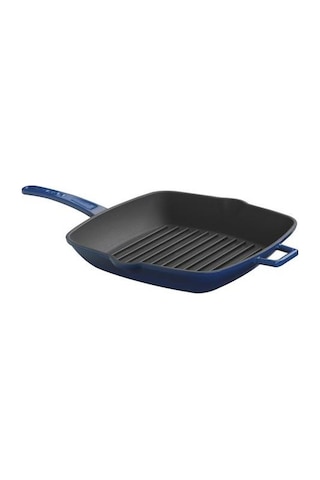 Lava Döküm Kare Izgara Tava Döküm Demir Metal Saplı 26x26 Mavi