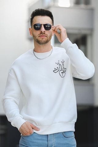 Oksit Trc 2719 Üç İplik Şardonlu Sırt Baskılı Bisiklet Yaka Oversize Erkek Sweatshirt 001