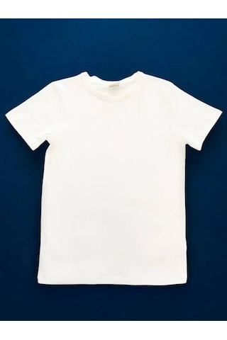 Cantoy Çocuk Pamuklu Bisiklet Yaka Basic Tshirt-14651 Ekru