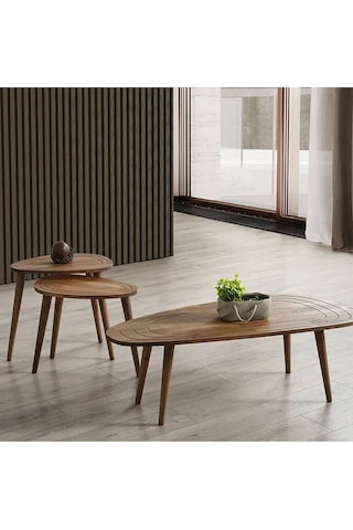 Favdecor Sweet Masif Doğal Ahşap Sehpa Set Ceviz