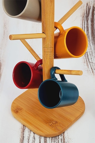 Ahşap Bardak Kupa Fincan Askılığı Askısı 6 Askılı