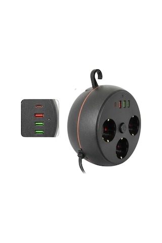 Akım Korumalı Çoklu Priz 3 Priz 3 Usb 1 Type C 2 Metre Kablo Güvenli Şarj 0