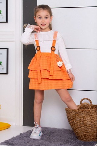 Yaka Detaylı Badi Salopet Çocuk Elbise Turuncu