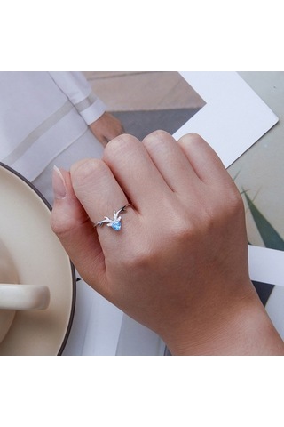 Fastbuy Bsr338 S925 Beyaz Altın Plated Mavi Kalp Venek Zirkonya Aksesuar Giyilebilir El Ringi No.6 Çok Renkli Çok Renkli