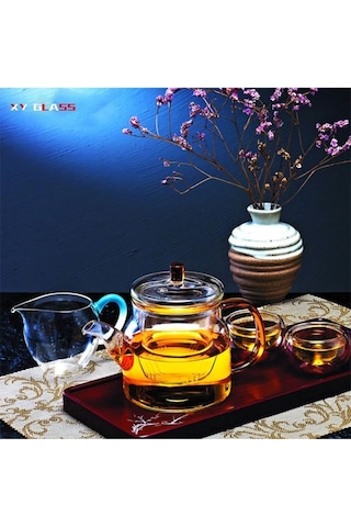 Morponi Borosilikat Cam Cam Kapaklı Ve Süzgeçli Gold Sap Demlik 800 Ml Tkb Aw2005 Şeffaf