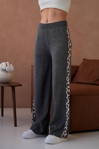 Relax Mode Kadın Leopar Şerit Detaylı Örme Pantolon - 12026r Antrasit
