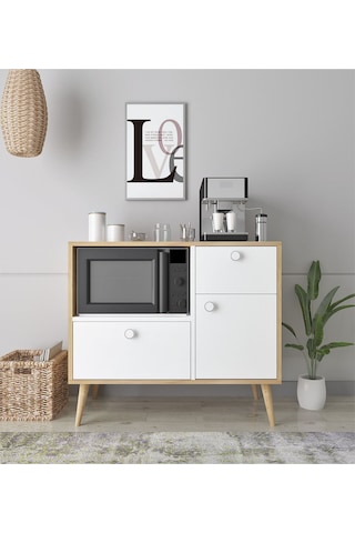 Floradesign Fresh Kahve Köşesi / Çok Amaçlı Dolap / Airfryer Dolabı / Mutfak Organizeri Meşe+beyaz