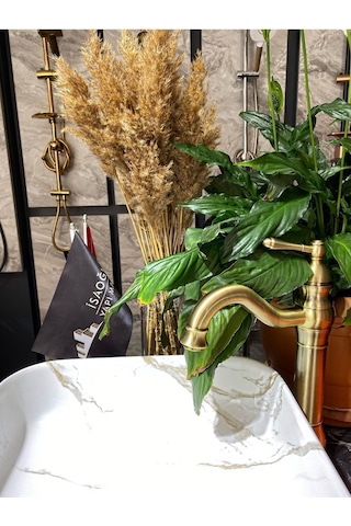 İsaoğlu Yapı Antik Gold Çanak Lavabo Bataryası Mat Altın Çanak Bataryası Gold Lavabo Bataryası Gold
