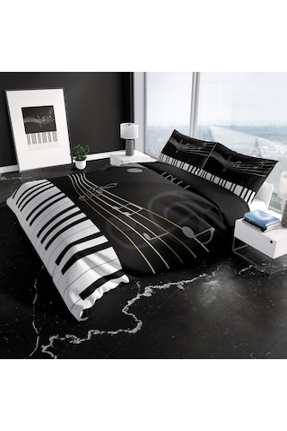 Cattleya Piano 3D Pamuk Saten Çift Kişilik Nevresim Takımı Çok Renkli