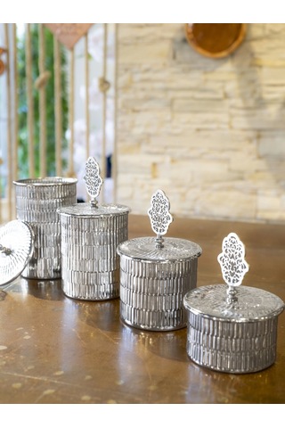 Bakır 4 'Lü Tırtıklı Baharat Takımı Gümüş