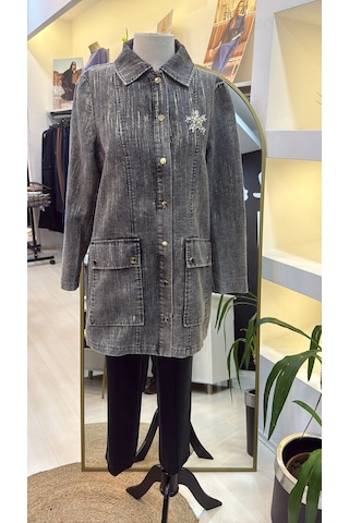 Nuss 6016 Tam Boy Düğmeli Kemer Detayli Kap Siyah Siyah