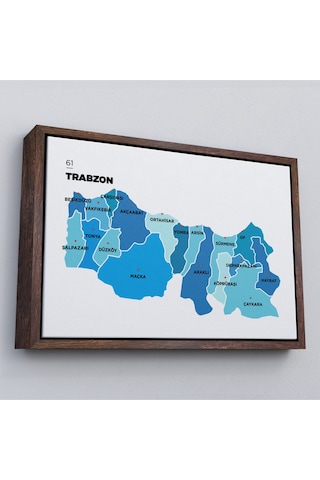 Çerçeveli Trabzon İli Ve İlçeler Haritası Dekoratif Kanvas Tablo-1471