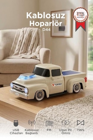 Premium Çocuk Seyyar Radyo Bluetooth Hoparlör D44 Bej