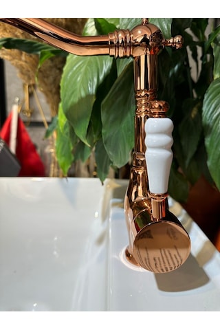 İsaoğlu Yapı Rose Bakır Lavabo Bataryası Zen Design Kolay Abdest Yüksek Lavabo Musluğu Bronz Bakır Rose Gold