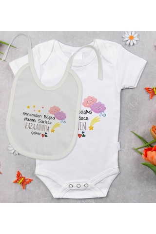 Bitmeyenkartus Bk Kids Babaannem Tasarımlı Bebek Body Zıbın Ve Mama Önlüğü Hediy Çok Renkli