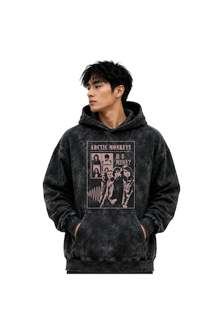 Sevbano Arctic Monkeys Müzik Grubu Baskılı Unisex Oversize Yıkamalı Premi Siyah