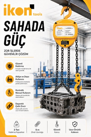 3 Ton 5 M Zincirli Caraskal Manuel Vinç Emniyet Mandallı Kanca Çelik Zincirli Kaldırma Aparatı