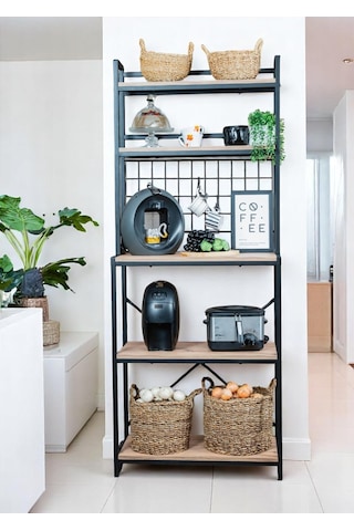 Ahşap Raflı Metal Ayaklı Kahve Köşesi Çok Amaçlı Mutfak Bangosu