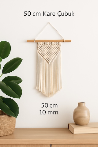 Makrome Çubuğu Ham Ahşap Kare 50 Cm. Uzunluk 10 Mm. Çap 3 Adet