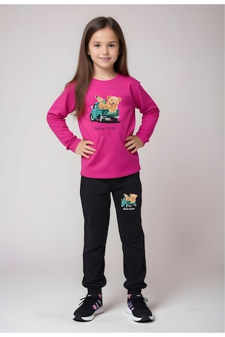 Fyk Kids Kız Çocuk Baskılı Bel Detayı Lastikli Alt-üst Pijama Takımı Fuşya