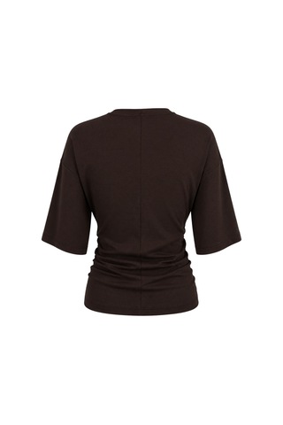 Mixray 2102 Kadın Modal Büzgü Detaylı Dökümlü Soft T-shirt Kahve Kahverengi