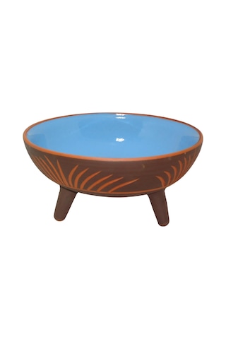 Dekoratif Sunum Kasesi, Seramik Ayaklı Sunum Kasesi, Servis Kasesi, Servis Tabağı, Kase, Tabak Boncuk Mavi, 20 Cm Sku: Smg8690010549945