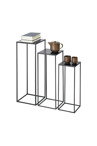 3'lü Set Metal Ayaklı Dekoratif Saksılık Standı Mat Siyah