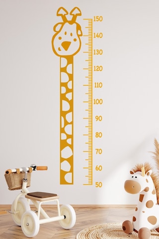 Sevimli Zürafa Temalı Boy Ölçer Sticker Seti Şeffaf Zeminli Tüm Yüzeylere Yapışan Boy Cetvel Sticker Dijital Baskı