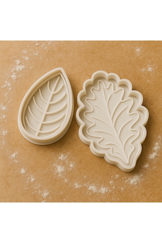 Yaprak Desenli Kurabiye Kalıbı Seti - 2 Li Doğal Temalı Şekilli Hamur Kalıbı Beyaz