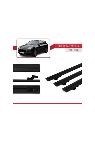 Porsche Cayenne 92a 2011-2018 Arası İle Uyumlu Basic Model Ara Atkı Tavan Barı Siyah 3 Adet