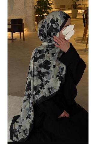 Qalortex Scarf Pamuklu Garden Desen Şal-siyah