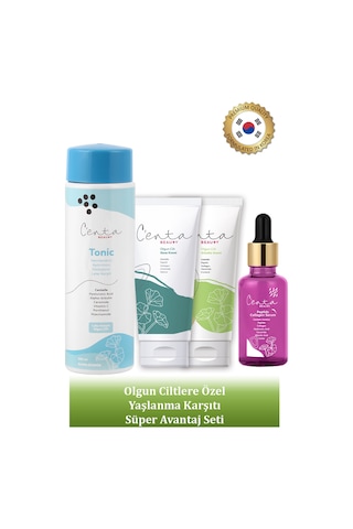 C'enta Beauty Olgun Ciltler İçin Gece Bakım Kremi 50 ML + Gündüz Kremi 50 ML + Pepdits Collagen Serum 30 ML + Tonik 200 ML