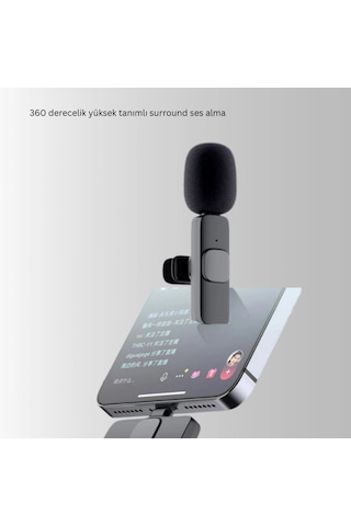 İphone Uyumlu 2 Li Kablosuz Yaka Mikrofonu Seti 360 Ses Yakalama Gürültü Azaltma Özellikli