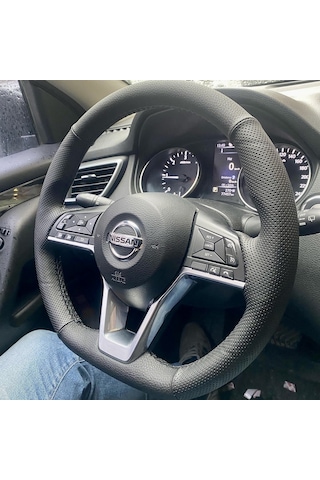 Nissan Qasqai Trail Araca Özel Direksiyon Kılıfı Noktalı Düz Siy