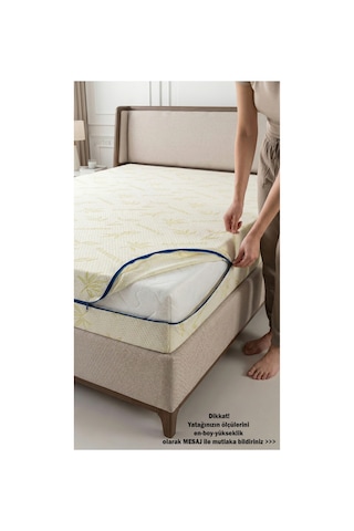 Kılıf Bambu 140x190 Yatak Kılıfı Koruyucusu Örtüsü Fermuarlı Kapitone Fit Zippered Mattress Cover Natural