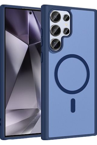 Ardemix Samsung Uyumlu Galaxy S22 Ultra Kılıf M-safe Şarj Özellikli Zore Babet Kapak - Siyah