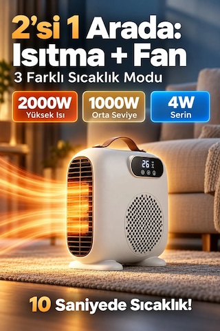 Exenar - Beyaz - 2000w Uzaktan Kumandalı Elektrikli Fanlı Isıtıcı Soba