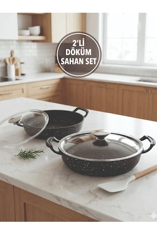 Fms D5013 Döküm Granit 2'li 20-22 Cm Kapaklı Sahan Set Gri