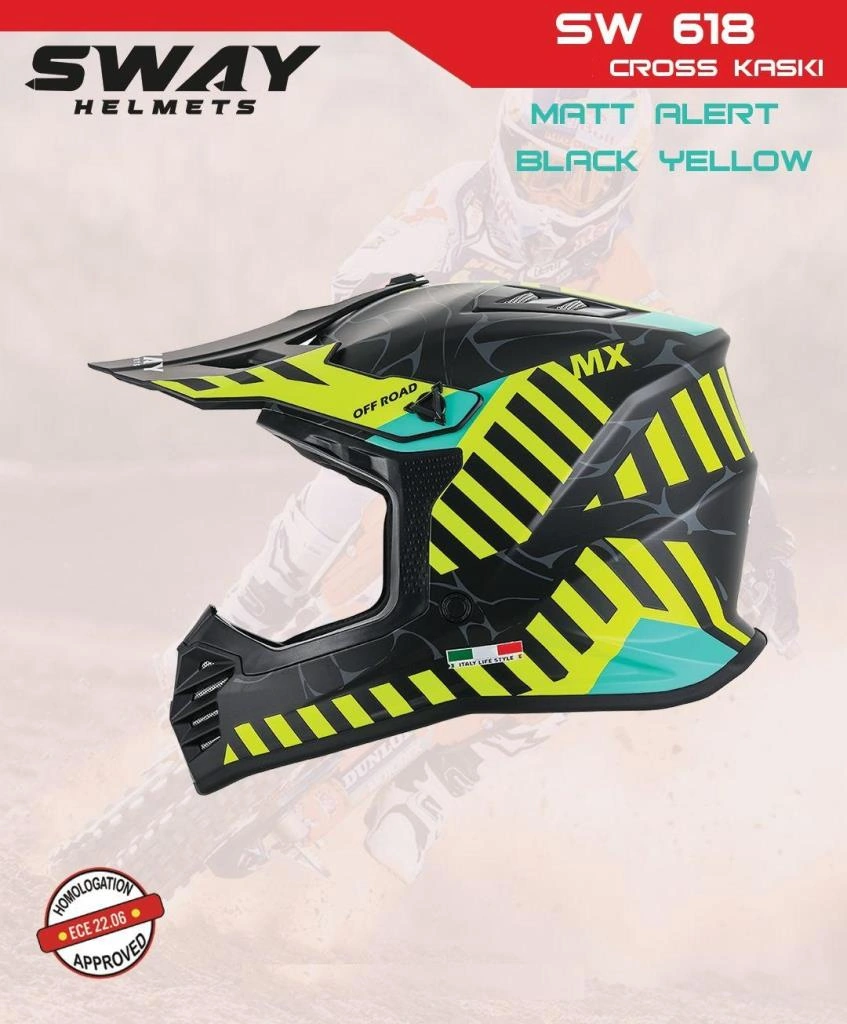 Sway Alert Full Face Tam Korumalı Kask 51-52cm Matt Siyah - Sarı Sarı - Siyah