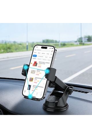 Go Des Gd-hd356 360 Derece Dönebilen Teleskopik Vakumlu Tasarım Araç İçi Telefon Tutucu Siyah