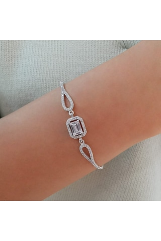 Baget Taşlı Gümüş Bileklik Prenses Kesim Rodyum (528167820)